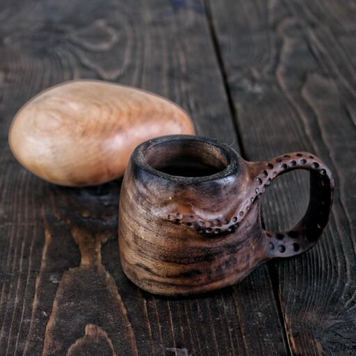 کوکسا چوبی دستساز  اسپرسو شات طرح هشت پا (اختاپوس) فنجان چوبی .ماگ چوبی . لیوان چوبی 