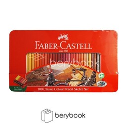 faber castell / مداد رنگی / جعبه فلزی / تخت / کلاسیک / شش وجهی / 100 رنگ