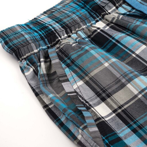 شلوار مردانه راحتی کمر کش دار  طرح پارچه چهارخانه  ترکیب رنگ طوسی مشکی آبی سفید   12051508  PS کد