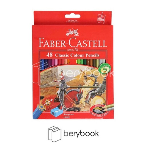 faber-castell / مداد رنگی / 48 رنگ / جعبه مقوایی / قرمز رنگ