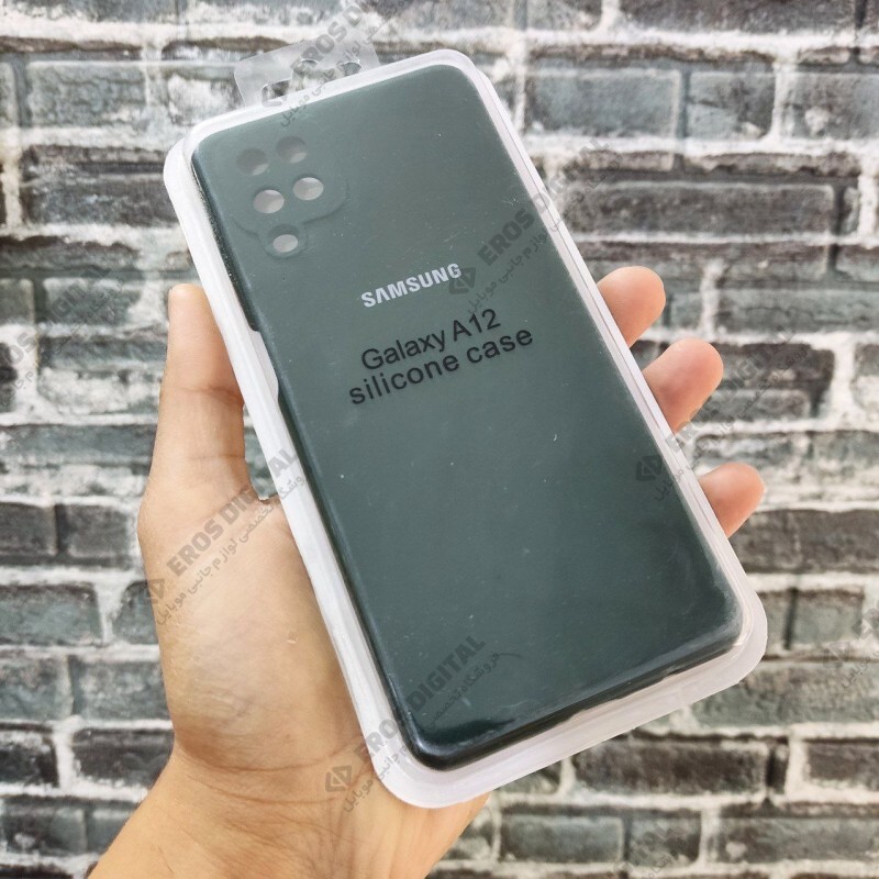 قاب سیلیکونی Samsung Galaxy A12 سیلیکونی (اصل ویتنام) - سبز تیره (زیر بسته + محافظ لنز)