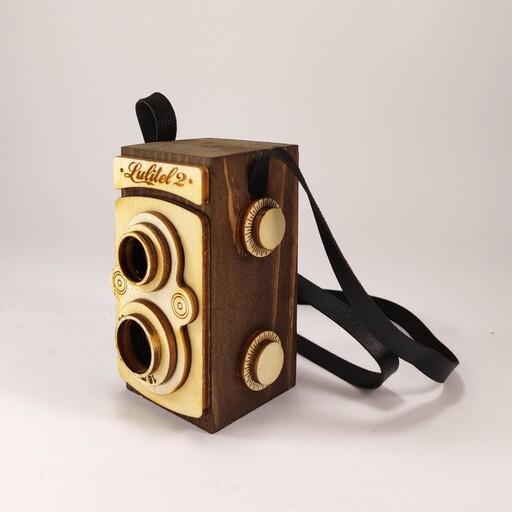 ماکت دکوری مدل دوربین چوبی دو لنز