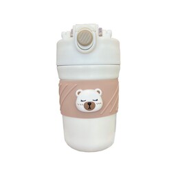 ماگ سفری یا تراول ماگ دوحالته (دارای نی و آسان نوش)طرح خرس دور سیلیکونی استیل 316 گنجایش 0.420 لیتر