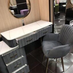 ست میز آرایش،صندلی و آینه مدل شیاری پارچه ای کد 210