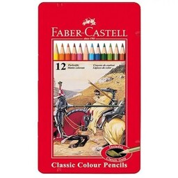 مداد رنگی فابر کاستل (Faber Castell) مدل کلاسیک بسته 12 رنگ جعبه فلزی تخت (علم گ
