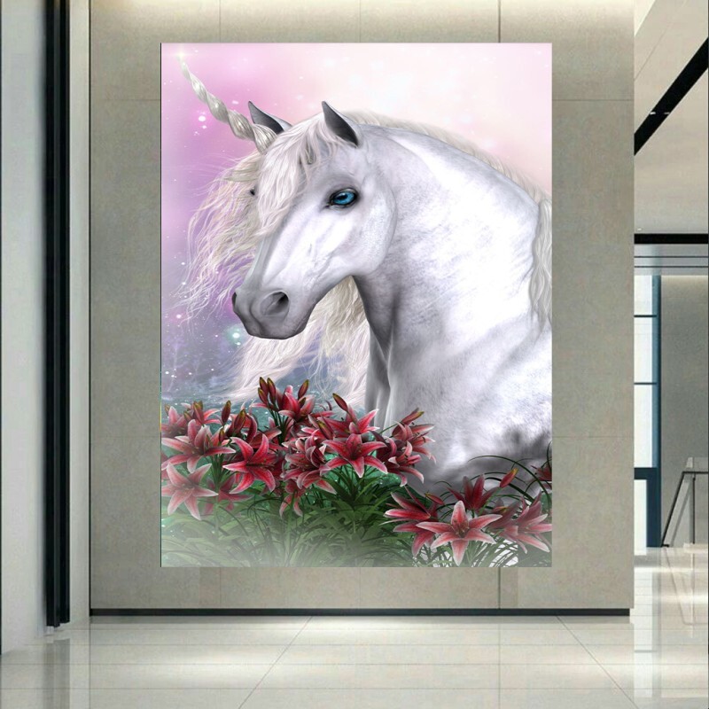 تابلو شاسی طرح اسب سفید تک شاخ مدل Unicorn کد AR1033