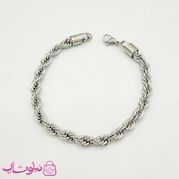 دستبند زنانه طنابی استیل نقره ای کد 592