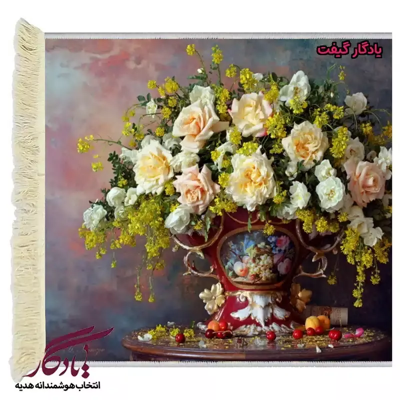 تابلو فرش ماشینی طرح گل رز و ماهور کد g22 - 70*50