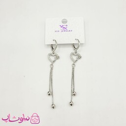 گوشواره آویز دخترانه YSX مدل قلب نقره ای کد 891