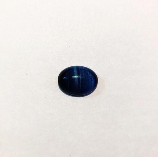 نگین سنگ معدنی چشم ببر  رنگ شده آبی تراش دامبله کد TE021