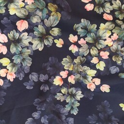 پارچه چادر رنگی سه بعدی طرح برگ پاییزی  سورمه ای  سیر