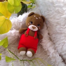 عروسک بافتنی خرس ولنتاین ،کاملا دستبافت مناسب بازی و دکوری