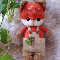 عروسک بافتنی روباه،کاملا دستبافت و دوخت،مناسب سیمونی و هدیه و بازی