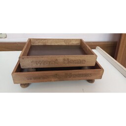 ست رایزر چوبی مستطیل پایه خراطی مجموعه 3 عددی سینی چوبی پایه دار  سینی نظم دهنده آشپزخانه هم بصورت تک هم ست