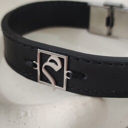 دستبند چرم با پلاک سفارشی سازی شده حروف فارسی
