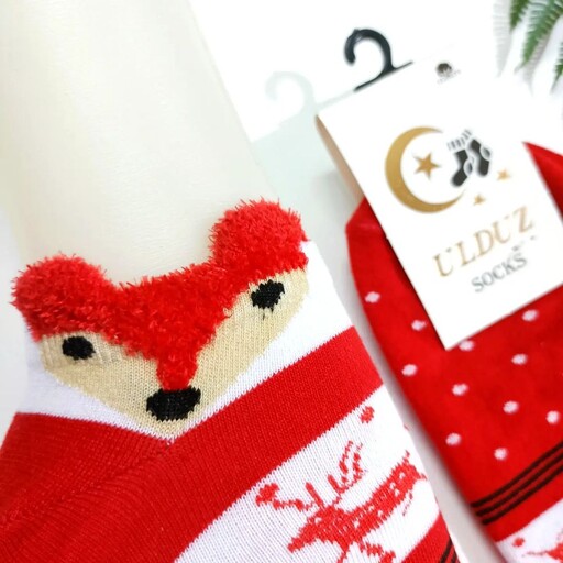 جوراب مچی کریسمسی روباه بوکله گوشدار رنگ قرمز  زنانه و دخترانه