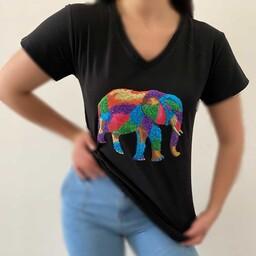 تیشرت ترک برند لادرا طرح فیل رنگی سایز بندیS M L