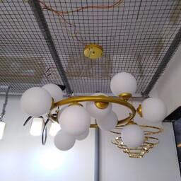 لوستر آویز مولکولی 12 حبابی. رنگ بدنه طلایی یا مشکی و رنگ حباب سفید یا دودی. 