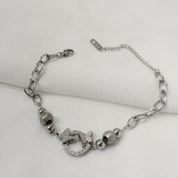 دستبند زنانه استیل نقره ای پروانه سند پلاس آویز 