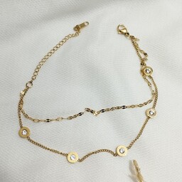 دستبند زنانه استیل طلایی دو لاین
