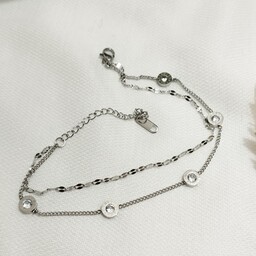 دستبند زنانه استیل دو لاین نقره ای 