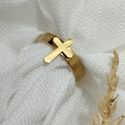 انگشتر صلیب استیل طلایی ساده