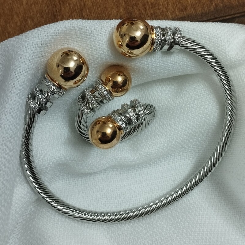 ست دستبند و انگشتر برند ysx طرح مروارید طلایی 