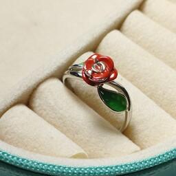 انگشتر زنانه برند ژوپینگ طرح گل رز  نقره ای بسیار شیک و خاص با بهترین کیفیت و آبکاری 