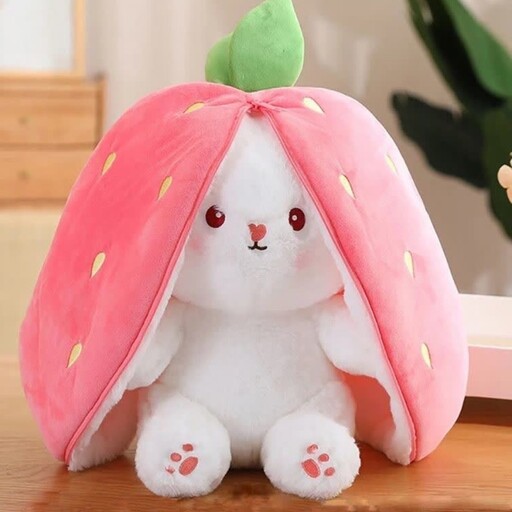 عروسک خرگوشی سوپرایزی طرح توت فرنگی و هویج نانو قابل شستشو 20 سانتی کیوت