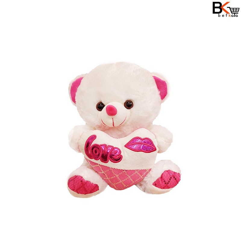 خرس عروسکی قلب دار Love سفید  صورتی سایز متوسط
