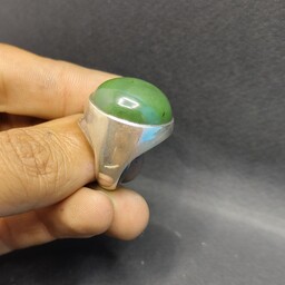 انگشتر عقیق سبز معدنی طبیعی با رکاب نقره عیار925 سنگ هندی اصل با رکاب فیلی کدانگشتر05