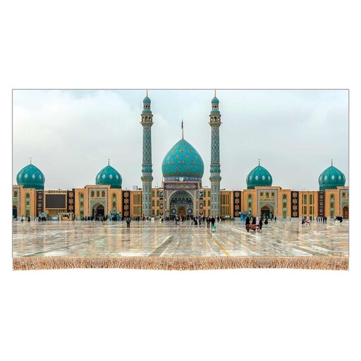 کتیبه تصویر مسجد مقدس جمکران پرچم مخمل سایز بزرگ مناسب هیئت مسجد و اداره