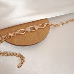 دستبند ژوپینگ طلایی نگین دار  رنگ ثابت ضدحساسیت 