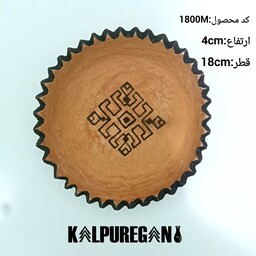 بشقاب صنایع دستی سفال کلپورگان طرح سوزن دوزی و کهنه کاری شده  با رنگ طبیعی  سفارشی 