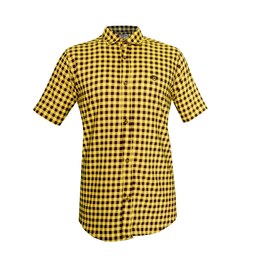 پیراهن آستین کوتاه مردانه مدل چهارخانه کد yel4  رنگ زرد-مشکی
