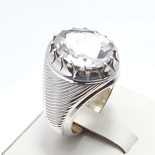  انگشتر نقره رکاب دست ساز مردانه با روکش رادیوم همراه در نجف الماس تراش  1