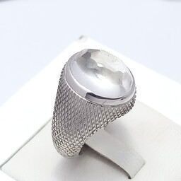 انگشتر نقره رکاب دست ساز مردانه همراه با در نجف الماس تراش 1