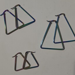 گوشواره مثلثی هلوگرامی استیل رنگ ثابت در سه سایز مختلف