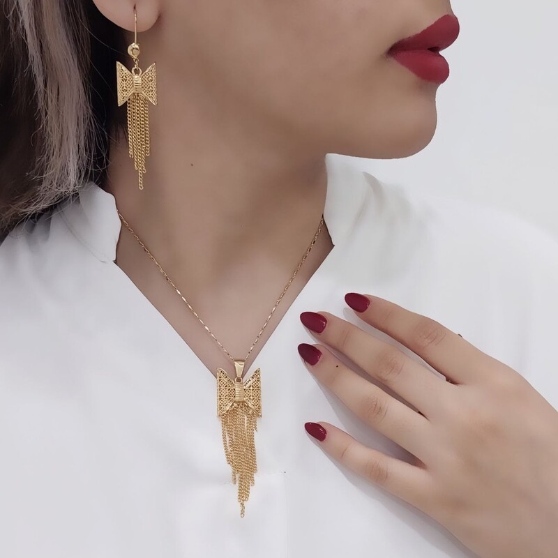 نیم ست طرح طلا بحرینی استیل اصل  رنگ ثابت بدون حساسیت 