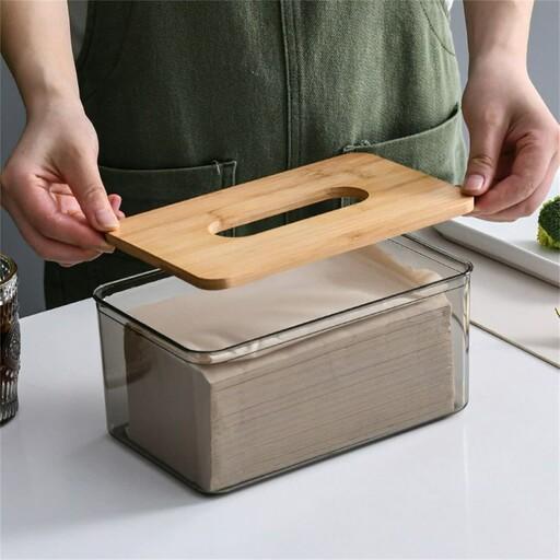 جعبه دستمال کاغذی اکرولیک درب چوبی