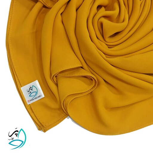 روسری کرپ حریر تک رنگ قواره بزرگ رنگ  زرد انبه ای 