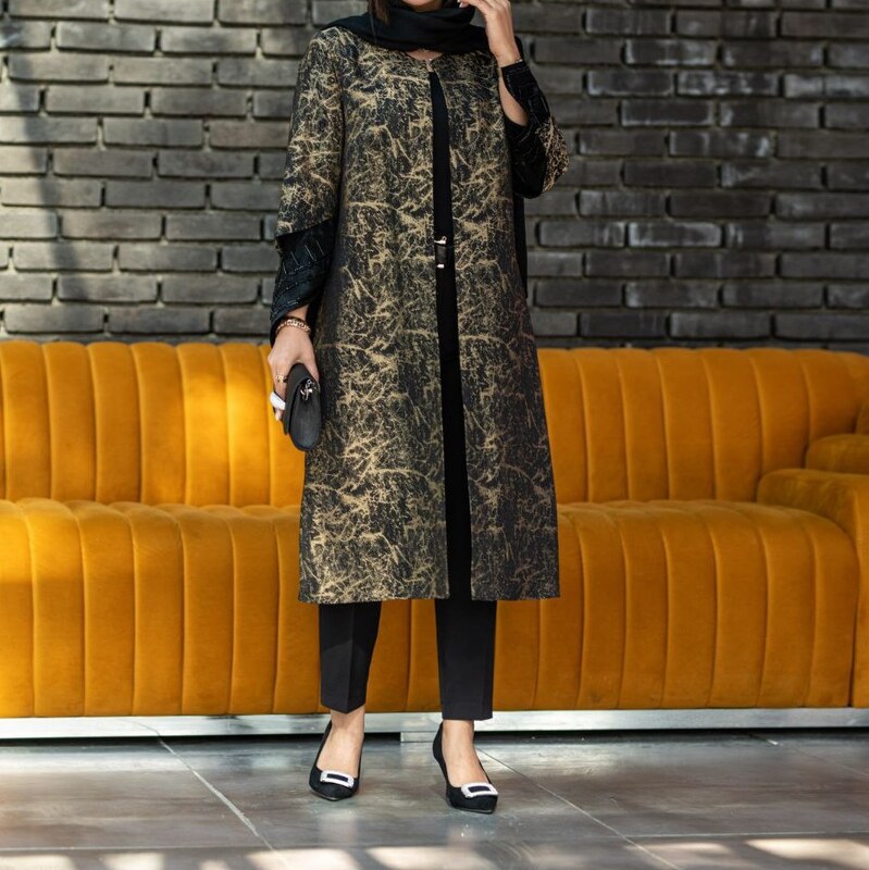مانتو زنانه بلند ژاکارد سنگ دوزی غزن دار مدل بلند مجلسی سایز 38 تا 50