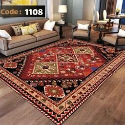 کاور فرش و روفرشی کشدار طرح سنتی زمینه لاکی  6 متری  کد1108