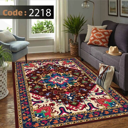 کاور فرش و روفرشی کشدار  طرح سنتی زمینه لاکی 12 متری کد 2218