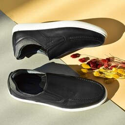 کفش روزمره مردانه مادو مدل ویرریس چرم طبیعی بدون بند رنگ مشکی کد 174611 سایز 41 تا 44