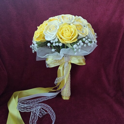 دسته گل عروس مصنوعی زرد 