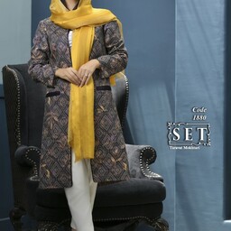 مانتو مجلسی ژاکارد مدل فادیا رنگ بادمجونی سیر برند SET
