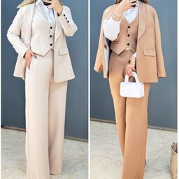 کت و شلوار و جلیقه زنانه مزونی جنس مازراتی سایز یک 38 تا 42 و سایز دو 44 تا 48 در پنج رنگبندی