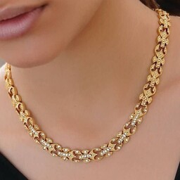 گردنبند زنانه طلا روس با ابکاری طلا رنگ ثابت 