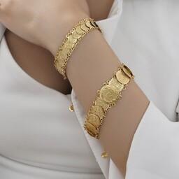 دستبند زنانه سکه ای برنجی  ابکاری طلا  رنگ ثابت بدون حساسیت 